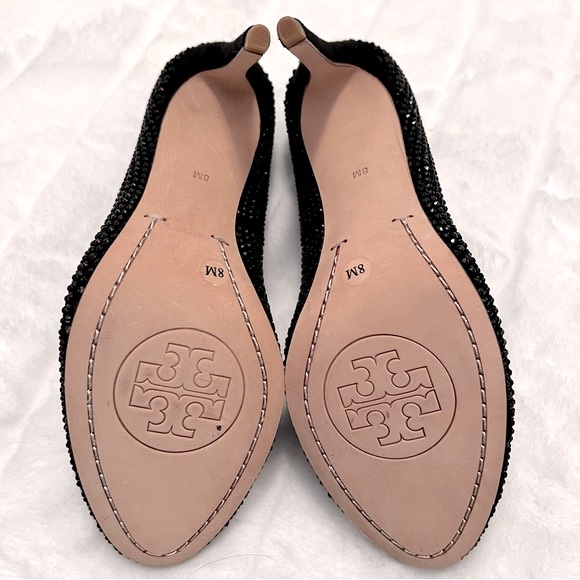 NEW Tory Burch Phoenix Black Suede Crystal Embellished Bow Round Toe Pumps - Picture 9 of 9